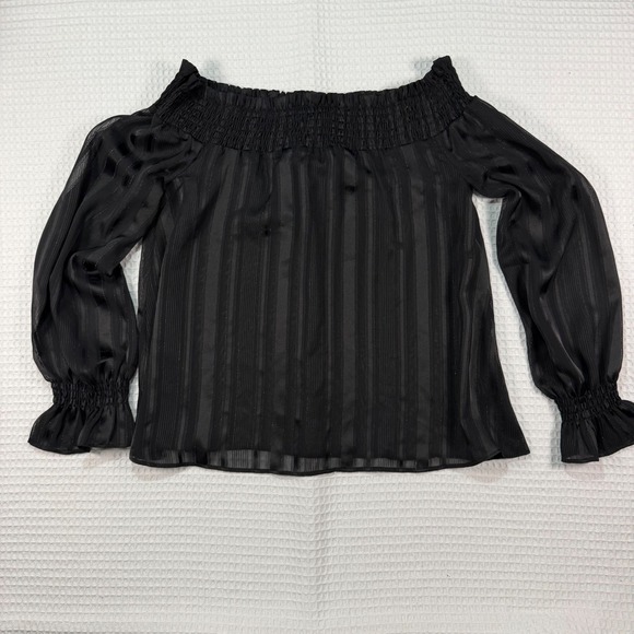 J.O.A. Tops - J.O.A. Los Angeles Black Off The Shoulder Smocked Striped Blouse Medium